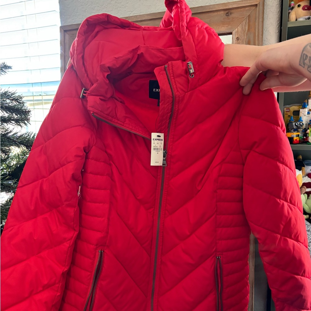 Express Vibrant Red Puffer Jacket